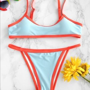 Zaful Light Blue With Orange Trim Bikini Set (M)